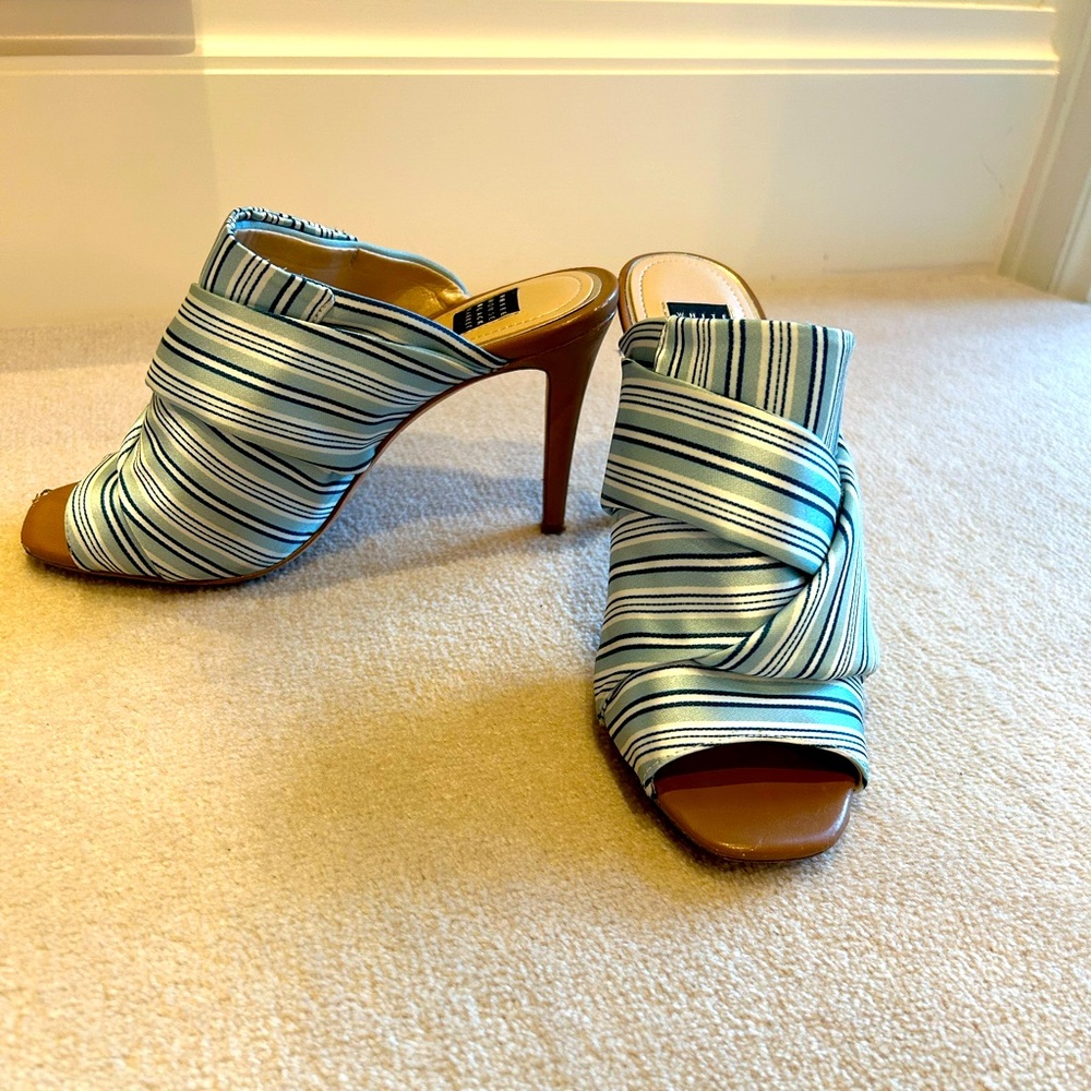 WHBM women's high heel sandal size 7.   Silky material with stripe pattern